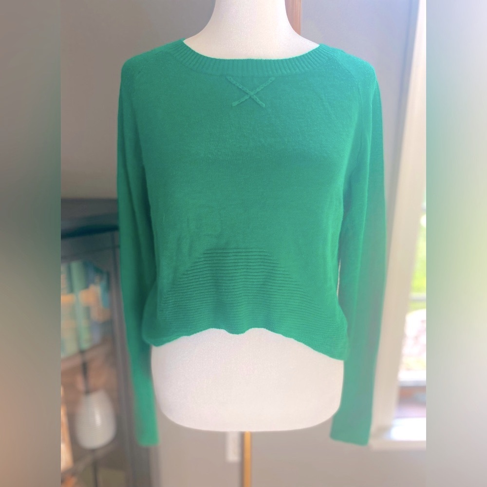 Anthropologie Yoon Green Cropped High Low Sweater Sz M